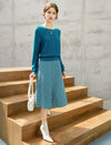 Wool Geometric Print A-Line Midi Skirt