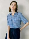 V-Neck Short Sleeve Polo Knit Top
