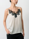 Ivory Satin Black Lace Trim Camisole