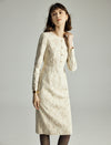 Lace Long Sleeve Fitted Straight-Fit Dress