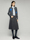 Wool Blend Floral Applique Crewneck Button-Front Cardigan