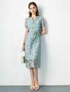 Lace Floral Waist-Cinched Dress