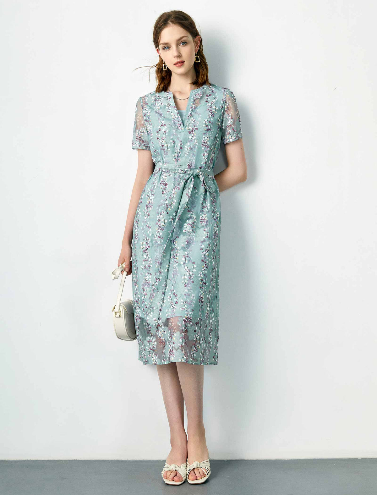 Lace Floral Waist-Cinched Dress