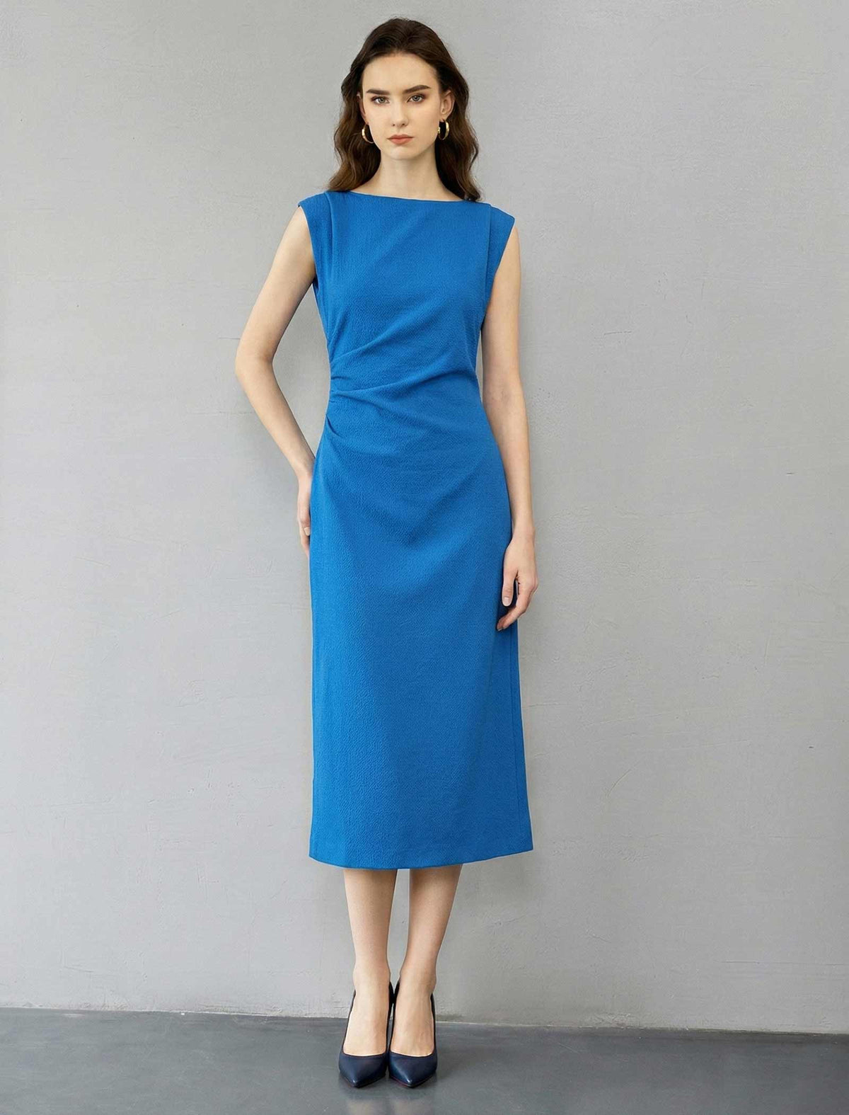 Elegant Ruched Sculptural Midi Gown