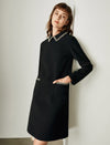 Braided-Trim Long Sleeve Pocket Relaxed Dress