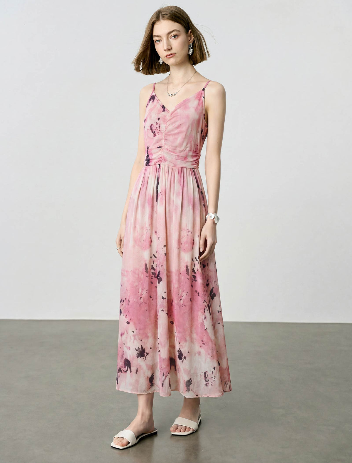 Pink Tie-Dye Midi Slip Dress