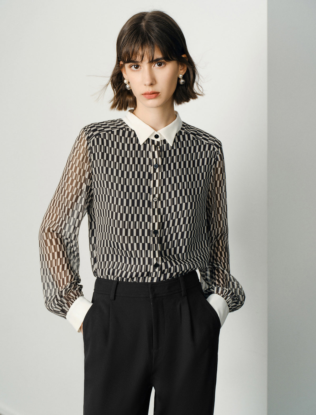 Checkered Button Up Blouse