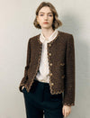 Wool Blend Shimmer Crewneck Button-Front Cropped Jacket