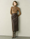 Brown Faux Leather Midi Skirt
