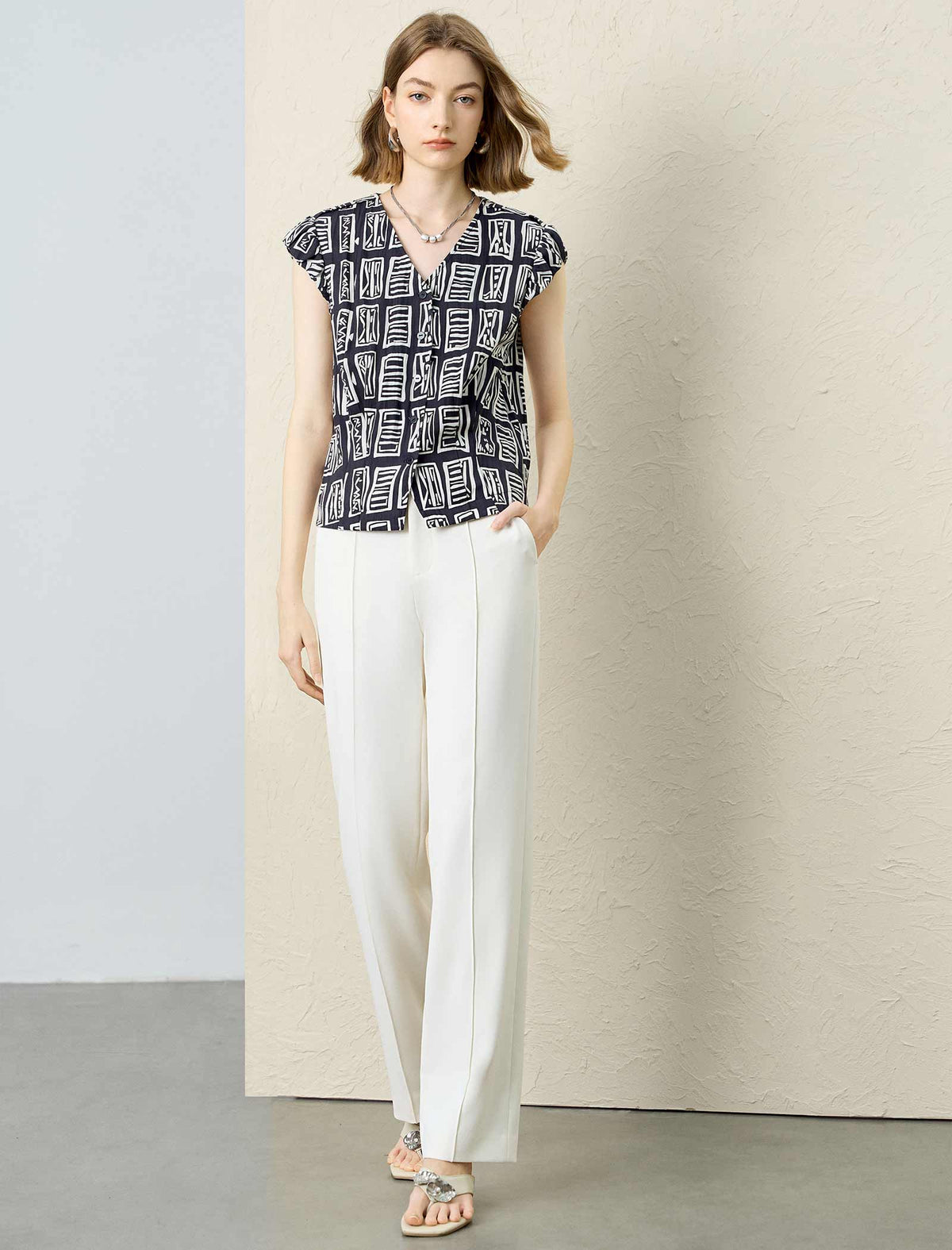 Beige Wide-Leg Pants
