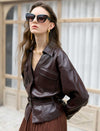 Faux Leather V-Neck Overshirt with Belt