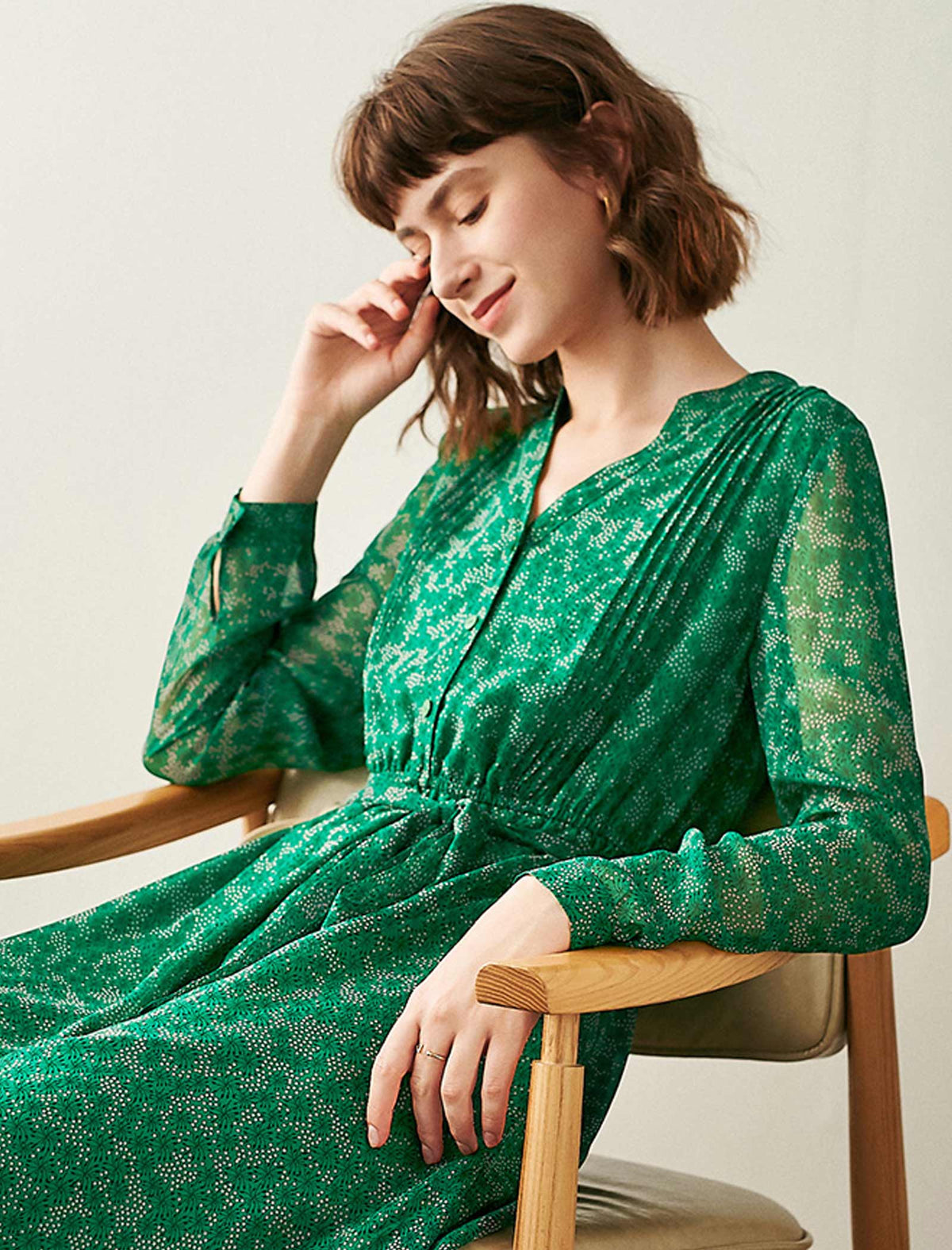 Ditsy Print V Neck Midi Dress