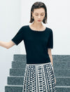 Black Contrast Trim Short Sleeve Knit Top