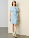 Solid Round Neck Short Sleeve H-line Mini Dress