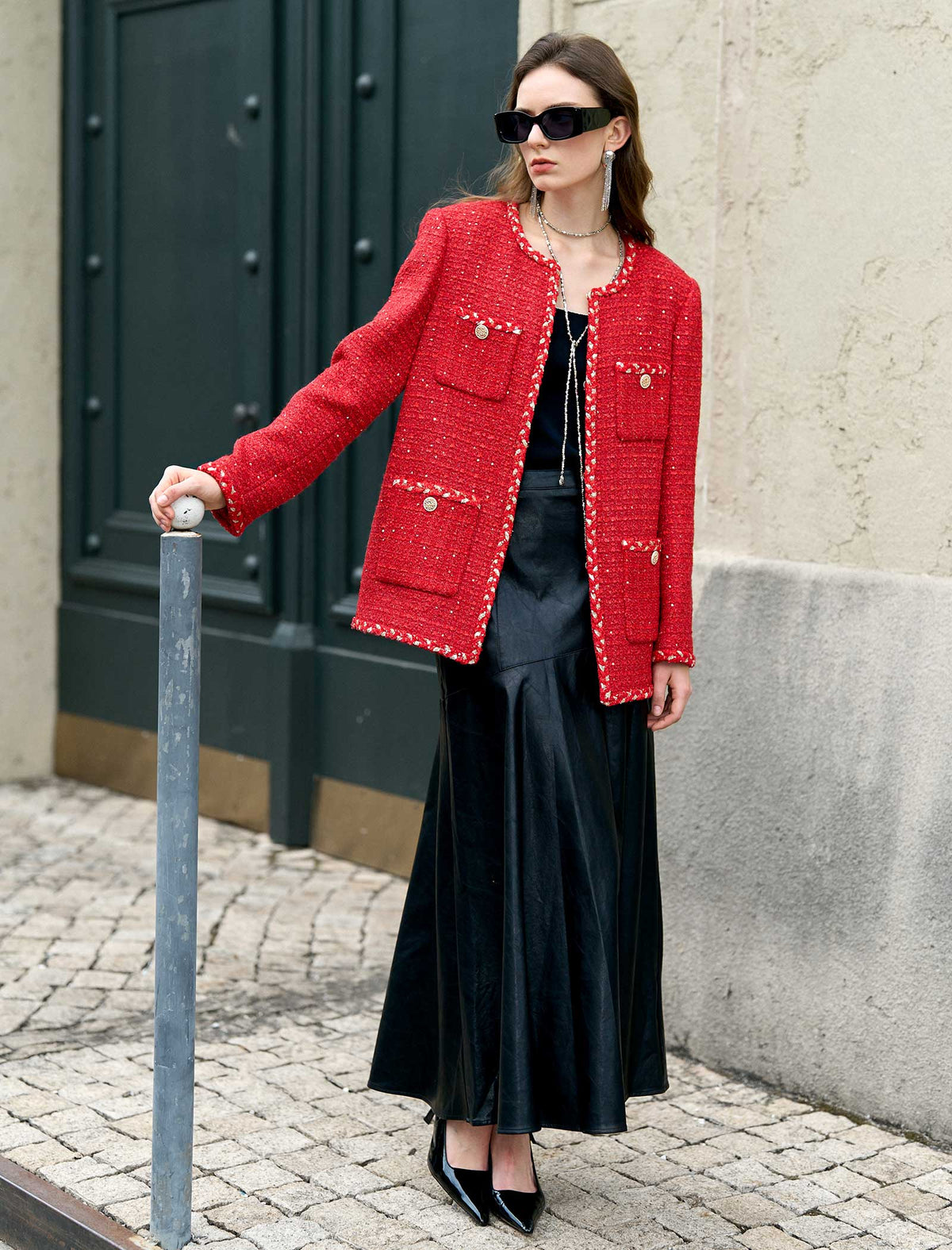 Tweed Contrast Trim Wool-Blend Jacket