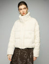 Textured Stand-Collar Zip-Front Cropped Puffer Jacket