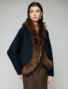 Wool Blend Plush-Collar Open-Front Cropped Jacket