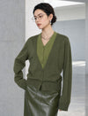 Two in one layered look V neck long-sleeve cardigan