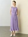 Lavender Waist Tie Ruffle Hem Pleated Sleeveless Midi Dress