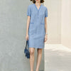 Blue Houndstooth Straight-Cut Dress - Blue Grid