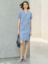 Blue Houndstooth Straight-Cut Dress