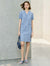 Blue Houndstooth Straight-Cut Dress