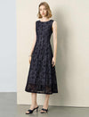 Black Floral Embroidered Mesh Midi Dress