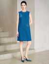 Cobalt Blue Wool Blend Featuring Sequined Floral Dress