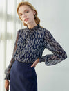 Stand Collar Floral Print Chiffon Lantern Sleeve Blouse