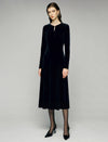 Velvet Keyhole Long Sleeve A-Line Midi Dress