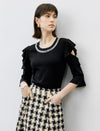 Ruffle Cut-Out 3/4 Sleeve Knit Top