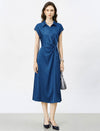Satin Cap Sleeve Twist Waist Midi Shirt Dress