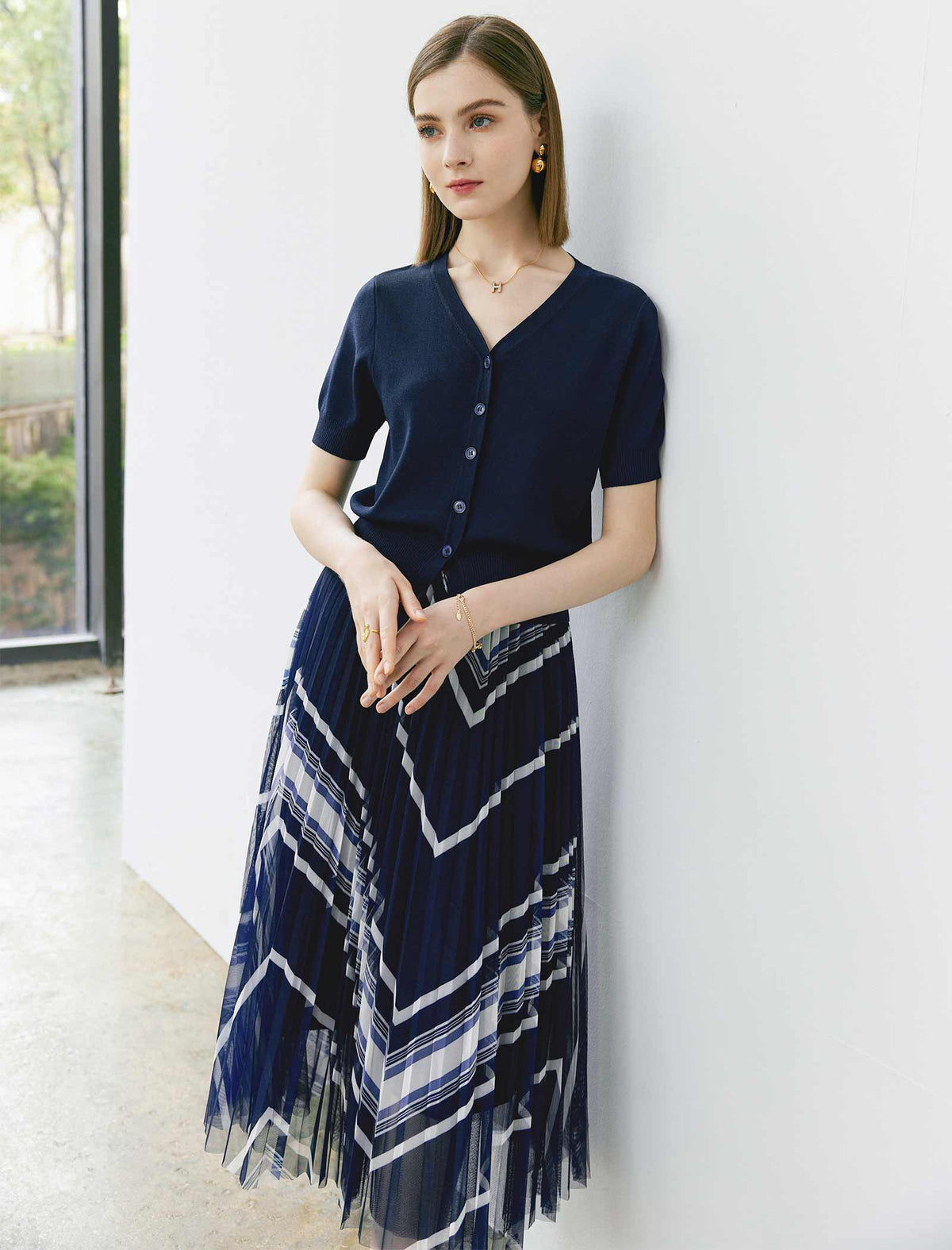 Elegant Printed Pleated Skirt
