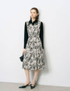 Abstract Print Embellished Collar Double-Breasted Midi Dress