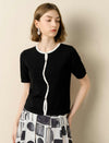 Black Contrast Trim Button Placket Knit Top