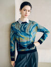 Vintage Landscape Jacquard Crew Neck Knit Top
