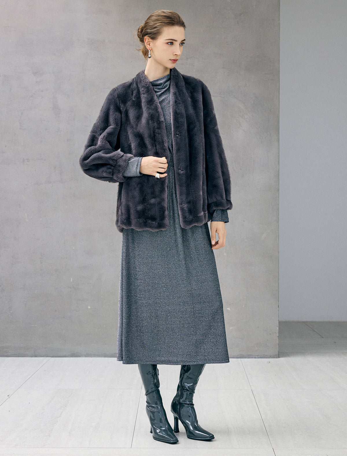 Faux Fur Shawl Collar Long Sleeve Coat