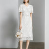 Lace Floral V-Neck Puff Sleeve Midi Dress - White