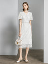 Lace Floral V-Neck Puff Sleeve Midi Dress