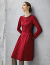 Beaded Lace Crewneck Long Sleeve A-Line Dress