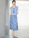 Light Blue Floral Print Neck Tie Cap Sleeve Knit Top