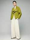 Wool Blend Ruched-Lapel Raglan-Sleeve Cropped Jacket