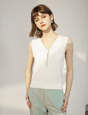 V-Neck Silver Tassel Tank Top