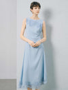 Light Blue Lace Detail Sleeveless Midi Dress