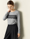 Lace Patchwork Long Sleeve Crew Neck Top