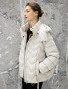 Wave-Quilted Hooded Drawstring Cropped Puffer Jacket