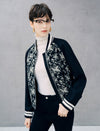 Floral Jacquard Zip Front Cropped Baseball Jacket