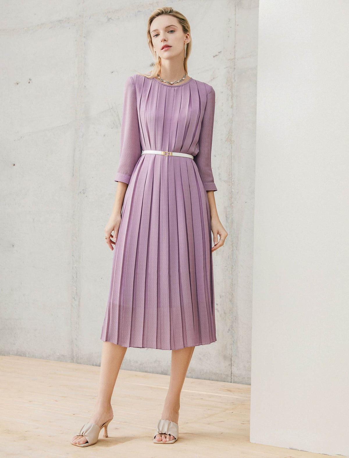 Lavender Pleated Midi Dress