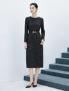 Crewneck Long Sleeve Belted Relaxed Midi Dress