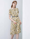 Floral Silk Waist-Cinched Dress